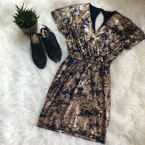Gianni Bini, XS, navy blue and gold shimmer dress